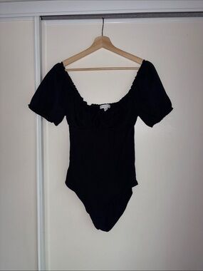 Black Puff Sleeve Ruffle Bodysuit